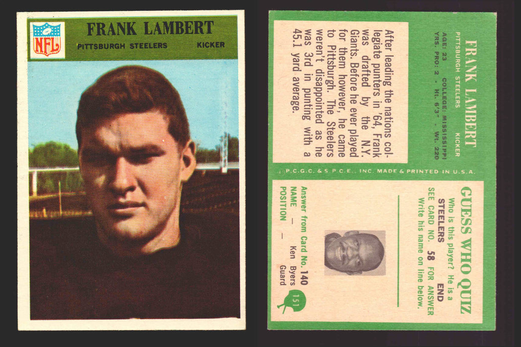 1966 Philadelphia Football NFL Trading Card You Pick Singles #100-196 VG/EX 151 Frank Lambert - Pittsburgh Steelers  - TvMovieCards.com