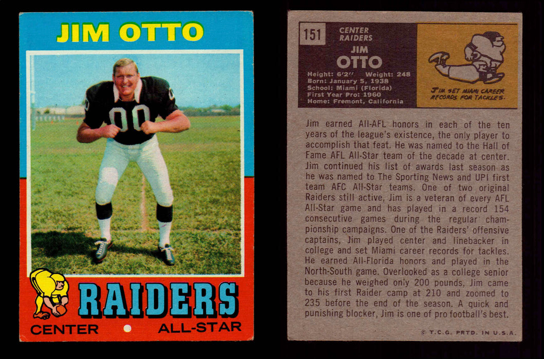 1971 Topps Football Trading Card You Pick Singles #1-#263 G/VG/EX #	151	Jim Otto (HOF)  - TvMovieCards.com