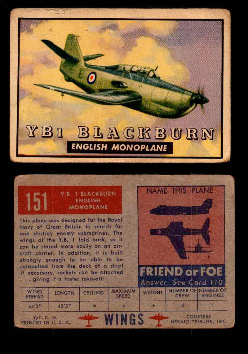1953 Wings Topps TCG Vintage Trading Cards You Pick Singles #101-200 #151  - TvMovieCards.com