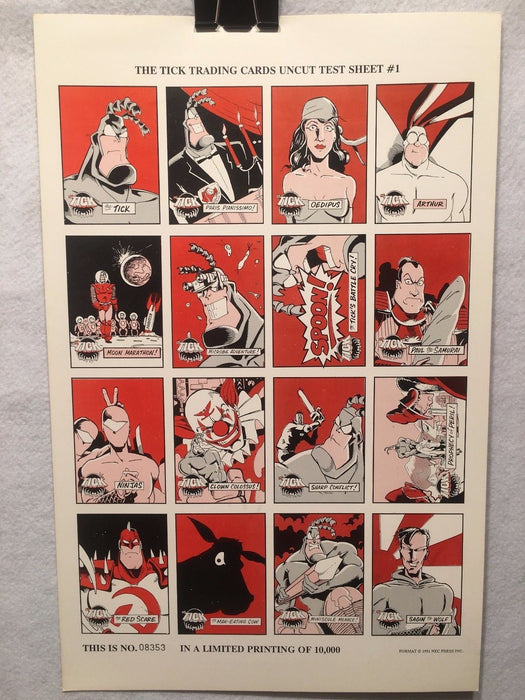 The Tick Trading Cards UNCUT 16 CARD SHEET Small Poster Size Comic Images 1997   - TvMovieCards.com