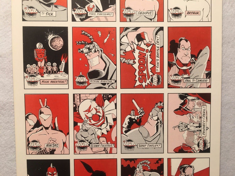 The Tick Trading Cards UNCUT 16 CARD SHEET Small Poster Size Comic Images 1997   - TvMovieCards.com