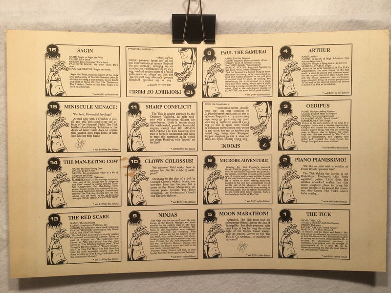 The Tick Trading Cards UNCUT 16 CARD SHEET Small Poster Size Comic Images 1997   - TvMovieCards.com