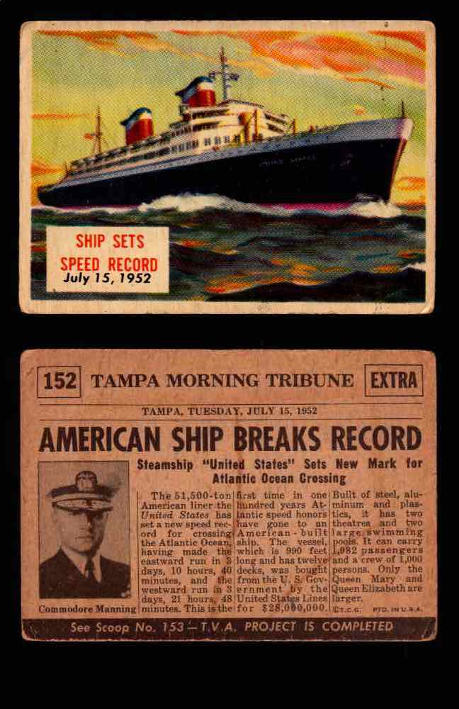 1954 Scoop Newspaper Series 2 Topps Vintage Trading Cards U Pick Singles #78-156 152   Ship Sets Speed Record  - TvMovieCards.com