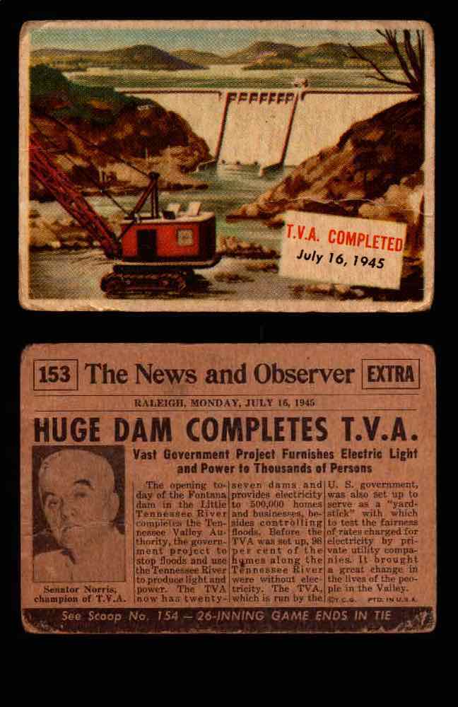 1954 Scoop Newspaper Series 2 Topps Vintage Trading Cards U Pick Singles #78-156 153   T.V.A. Completed  - TvMovieCards.com