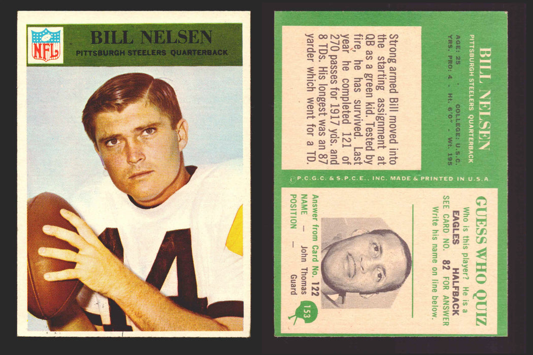 1966 Philadelphia Football NFL Trading Card You Pick Singles #100-196 VG/EX 153 Bill Nelsen  - Pittsburgh Steelers RC  - TvMovieCards.com