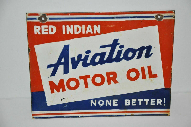 Rare Red Indian Aviation Motor Oil Rack Double sided Porcelain Sign 12" x 14"   - TvMovieCards.com