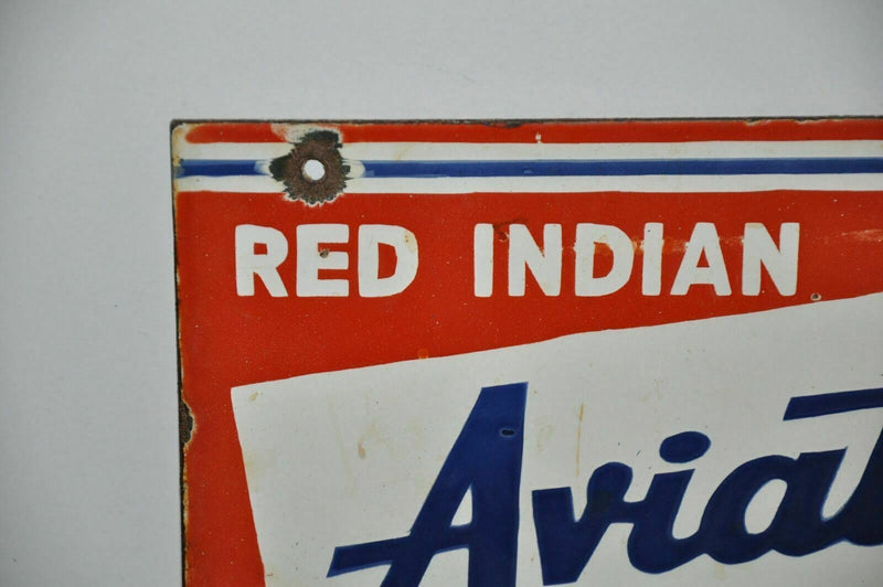 Rare Red Indian Aviation Motor Oil Rack Double sided Porcelain Sign 12" x 14"   - TvMovieCards.com