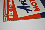 Rare Red Indian Aviation Motor Oil Rack Double sided Porcelain Sign 12" x 14"   - TvMovieCards.com