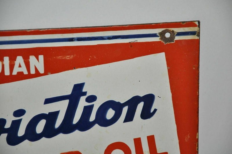 Rare Red Indian Aviation Motor Oil Rack Double sided Porcelain Sign 12" x 14"   - TvMovieCards.com