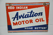 Rare Red Indian Aviation Motor Oil Rack Double sided Porcelain Sign 12" x 14"   - TvMovieCards.com
