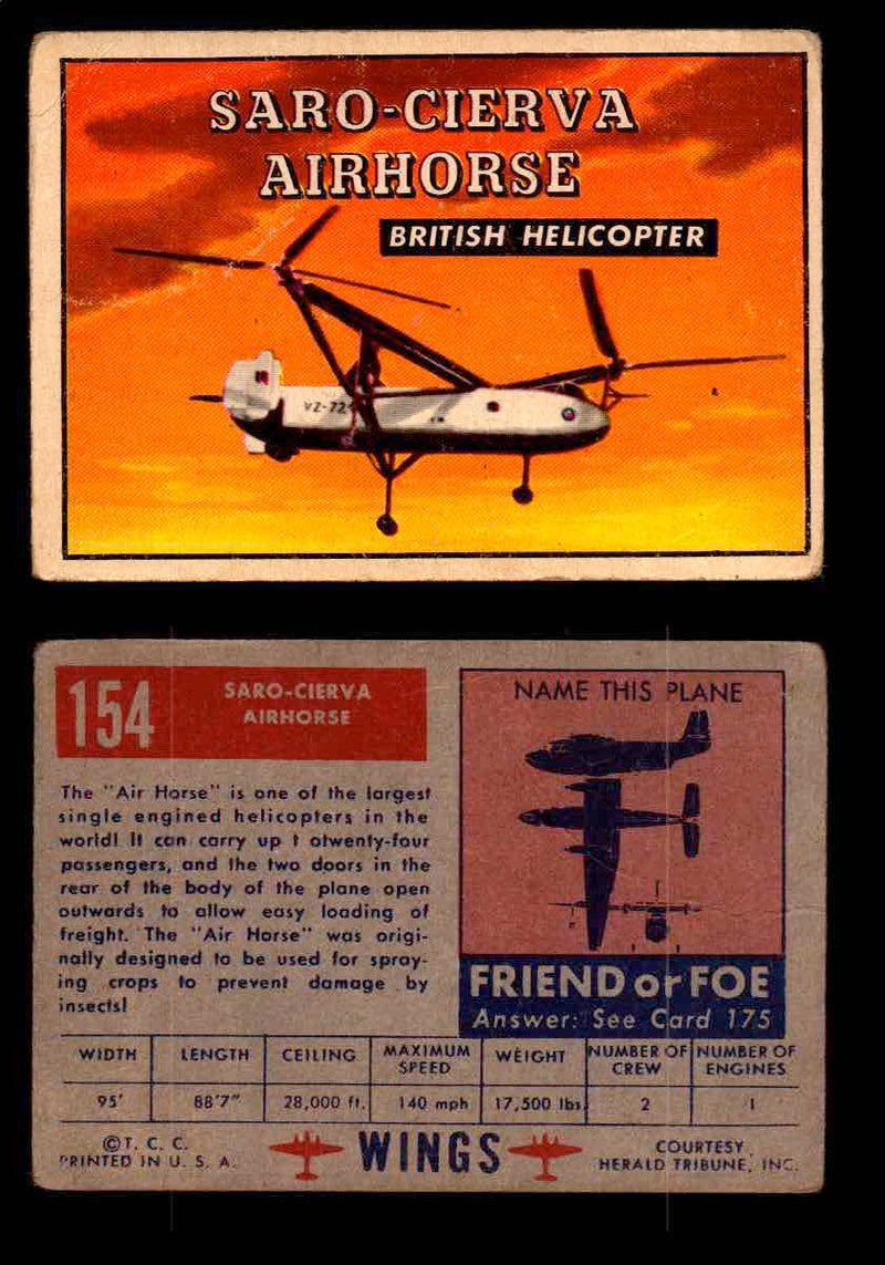 1953 Wings Topps TCG Vintage Trading Cards You Pick Singles #101-200 #154  - TvMovieCards.com