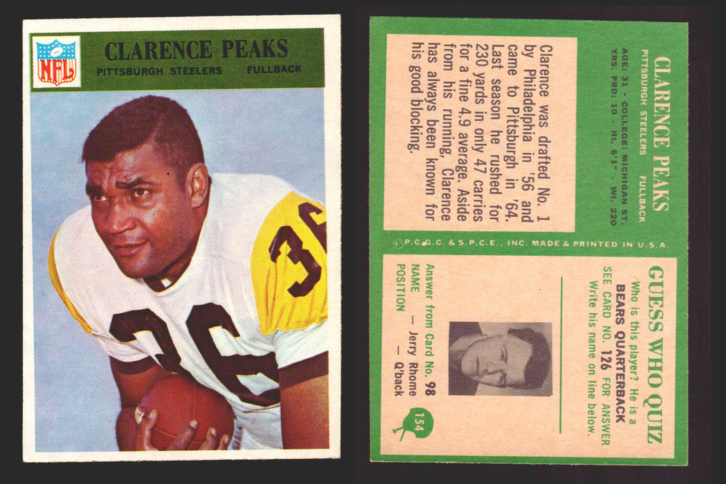 1966 Philadelphia Football NFL Trading Card You Pick Singles #100-196 VG/EX 154 Clarence Peaks - Pittsburgh Steelers  - TvMovieCards.com