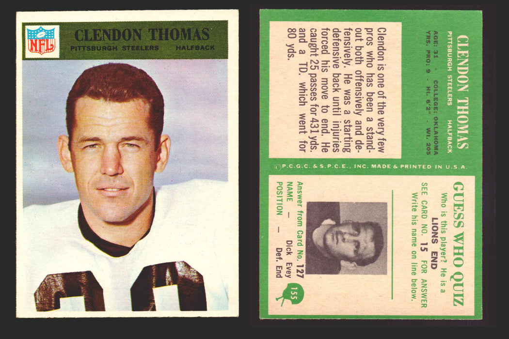 1966 Philadelphia Football NFL Trading Card You Pick Singles #100-196 VG/EX 155 Clendon Thomas - Pittsburgh Steelers  - TvMovieCards.com