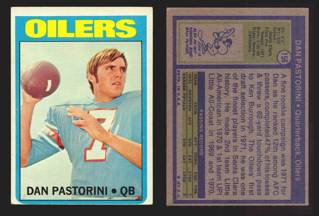 1972 Topps Football Trading Card You Pick Singles #1-#351 G/VG/EX #	156	Dan Pastorini  - TvMovieCards.com