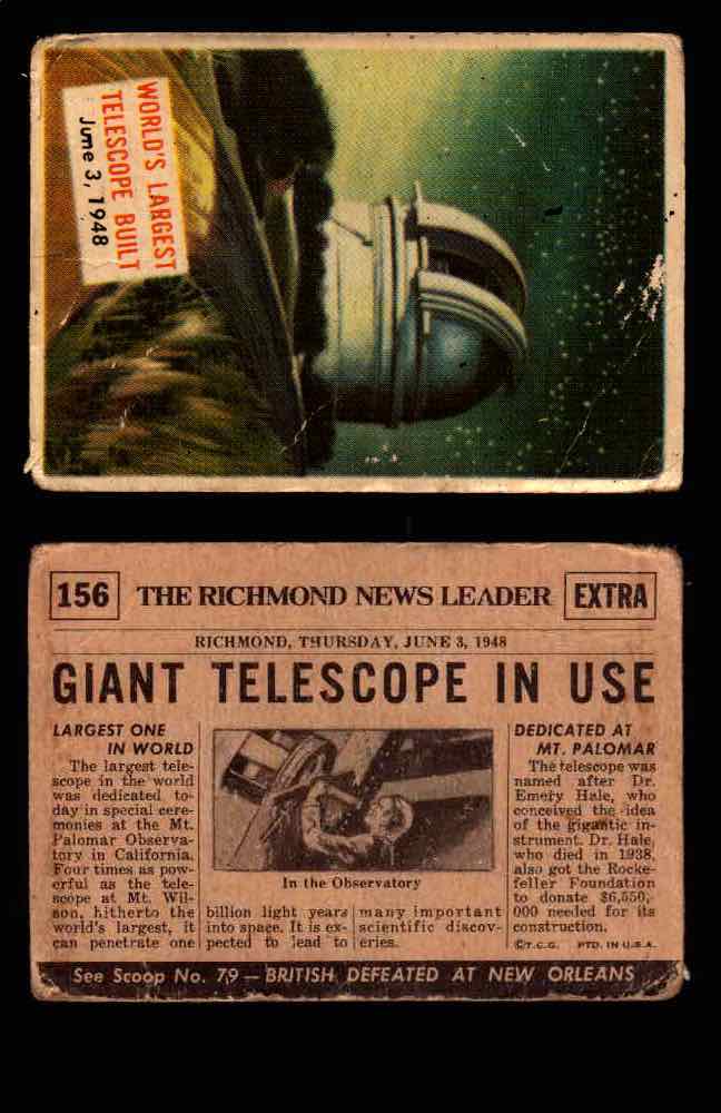 1954 Scoop Newspaper Series 2 Topps Vintage Trading Cards U Pick Singles #78-156 156   World's Largest Telescope Built  - TvMovieCards.com