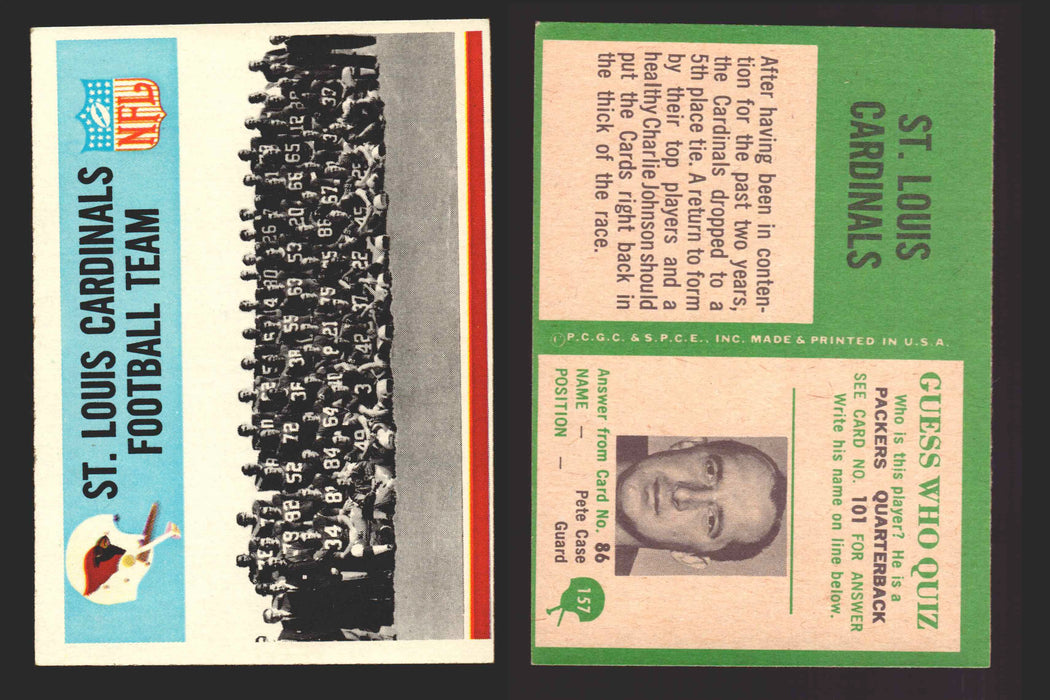 1966 Philadelphia Football NFL Trading Card You Pick Singles #100-196 VG/EX 157 St. Louis Cardinals Team  - TvMovieCards.com