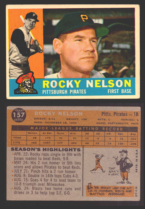 1960 Topps Baseball Trading Card You Pick Singles #1-#250 VG/EX 157 - Rocky Nelson  - TvMovieCards.com
