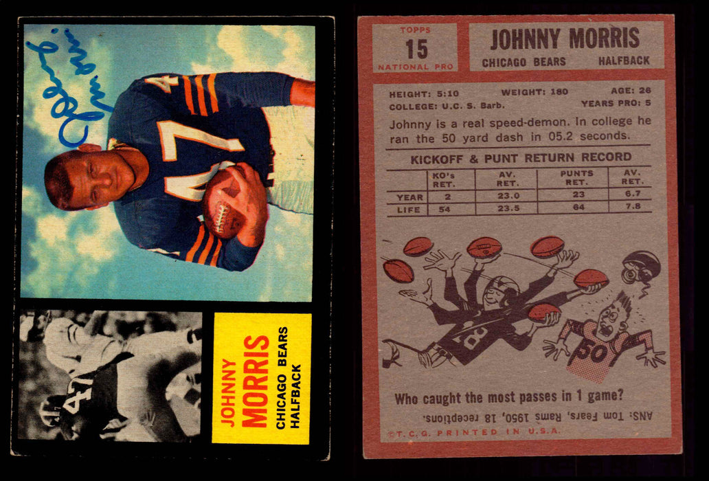 1962 Topps Football Trading Card You Pick Singles #1-#176 VG #	15	Johnny Morris SP (Autographed)  - TvMovieCards.com
