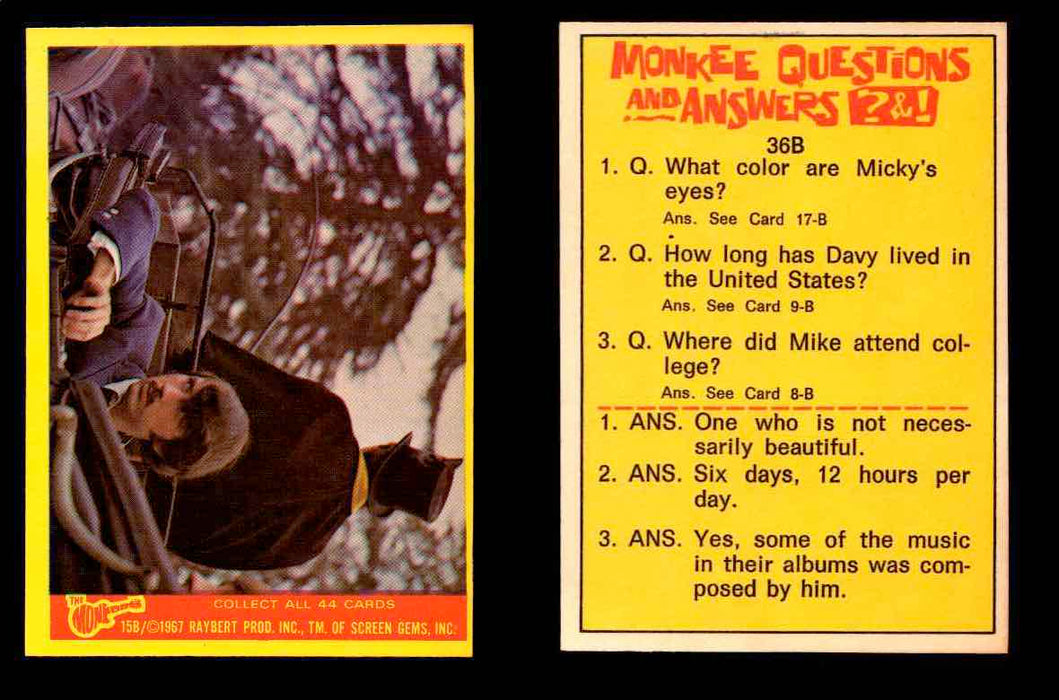 The Monkees Series B TV Show 1967 Vintage Trading Cards You Pick Singles #1B-44B #15  - TvMovieCards.com