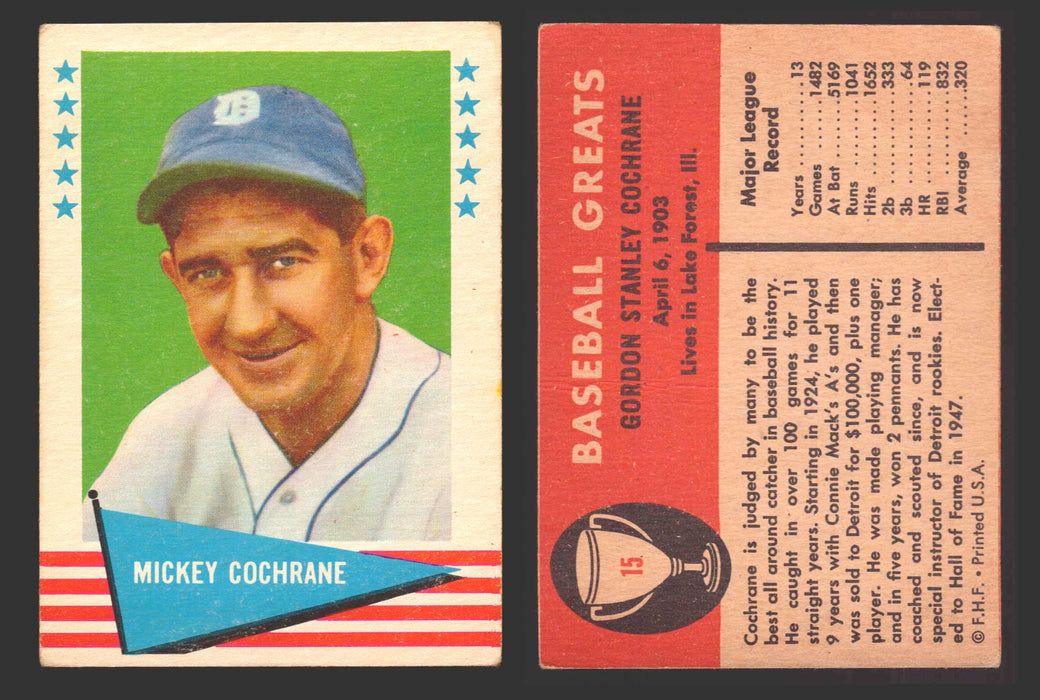1961 Fleer Baseball Greats Trading Card You Pick Singles #1-#154 VG/EX 15 Mickey Cochrane  - TvMovieCards.com