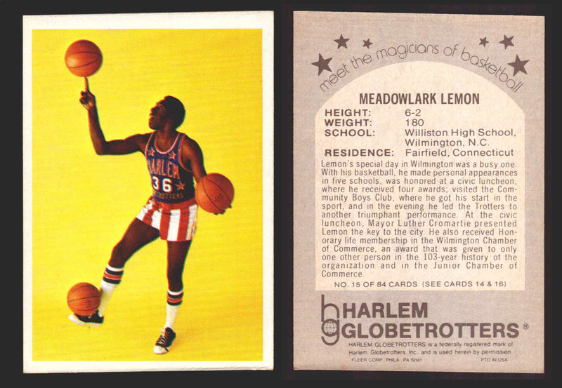 1971 Harlem Globetrotters Fleer Vintage Trading Card You Pick Singles #1-84 15 of 84   Meadowlark Lemon  - TvMovieCards.com