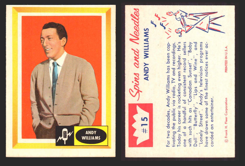 1960 Spins and Needles Vintage Trading Cards You Pick Singles #1-#80 Fleer 15   Andy Williams  - TvMovieCards.com