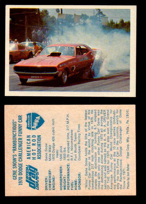 AHRA Official Drag Champs 1971 Fleer Vintage Trading Cards You Pick Singles 15   Gene Snow's "Rambunctious"                       1970 Dodge Challenger Funny Car  - TvMovieCards.com