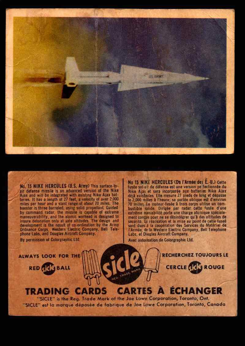 1959 Sicle Aircraft & Missile Canadian Vintage Trading Card U Pick Singles #1-25 #15 Nike Hercules  - TvMovieCards.com
