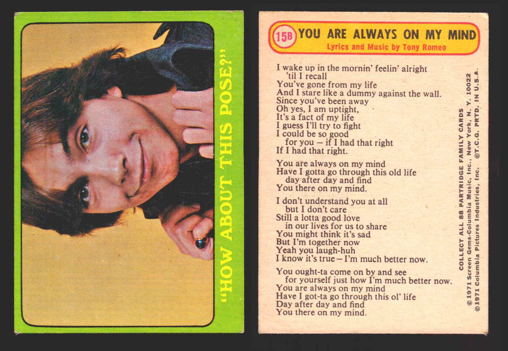 1971 The Partridge Family Series 3 Green You Pick Single Cards #1-88B Topps USA #	15B   "How About This Pose?"  - TvMovieCards.com