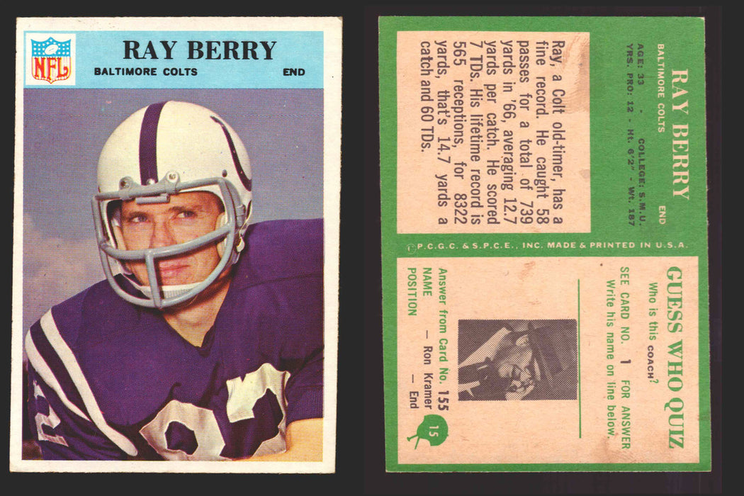 1966 Philadelphia Football NFL Trading Card You Pick Singles #1-#99 VG/EX 15 Raymond Berry - Baltimore Colts  - TvMovieCards.com