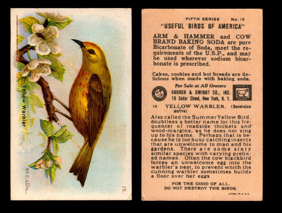 Birds - Useful Birds of America 5th Series You Pick Singles Church & Dwight J-9 #15 Yellow Warbler  - TvMovieCards.com