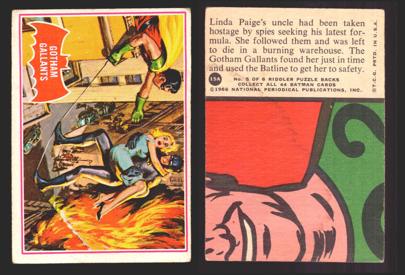 1966 Batman Series A (Red Bat) Vintage Trading Card You Pick Singles #1A-44A #15 Stained  - TvMovieCards.com