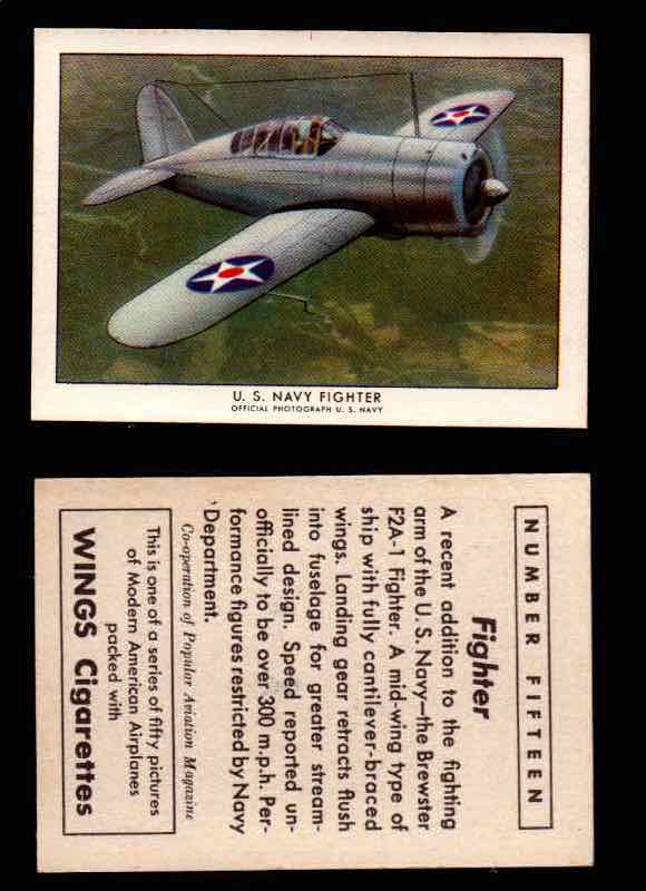 1940 Modern American Airplanes Series 1 Vintage Trading Cards Pick Singles #1-50 15 U.S. Navy Fighter (Brewster F2A-1)  - TvMovieCards.com