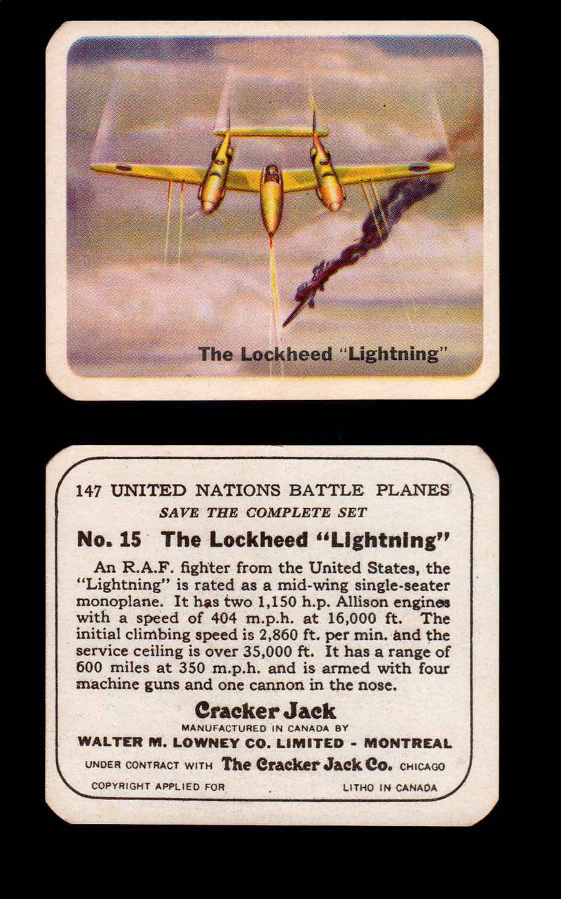 Cracker Jack United Nations Battle Planes Vintage You Pick Single Cards #1-70 #15  - TvMovieCards.com