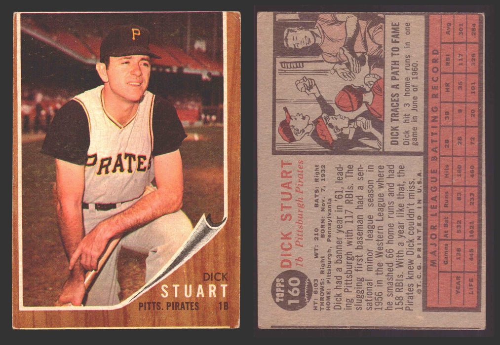 1962 Topps Baseball Trading Card You Pick Singles #100-#199 VG/EX #	160 Dick Stuart - Pittsburgh Pirates  - TvMovieCards.com