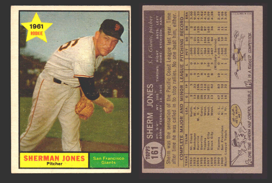 1961 Topps Baseball Trading Card You Pick Singles #100-#199 VG/EX #	161 Sherman Jones - San Francisco Giants RC  - TvMovieCards.com