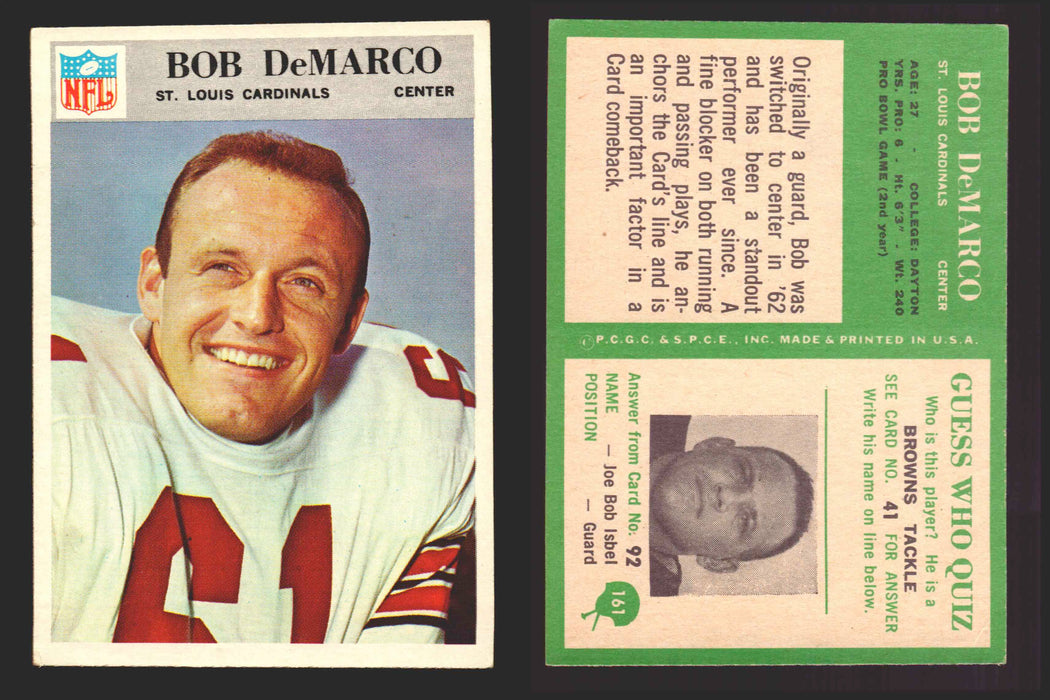 1966 Philadelphia Football NFL Trading Card You Pick Singles #100-196 VG/EX 161 Bob DeMao - St. Louis Cardinals  - TvMovieCards.com