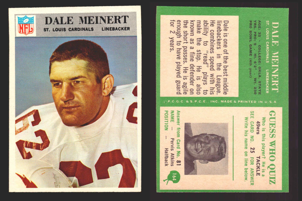 1966 Philadelphia Football NFL Trading Card You Pick Singles #100-196 VG/EX 164 Dale Meinert - St. Louis Cardinals  - TvMovieCards.com