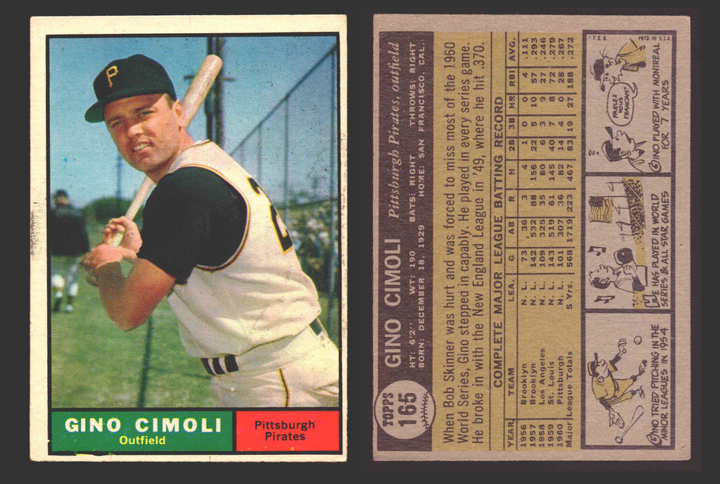 1961 Topps Baseball Trading Card You Pick Singles #100-#199 VG/EX #	165 Gino Cimoli - Pittsburgh Pirates  - TvMovieCards.com