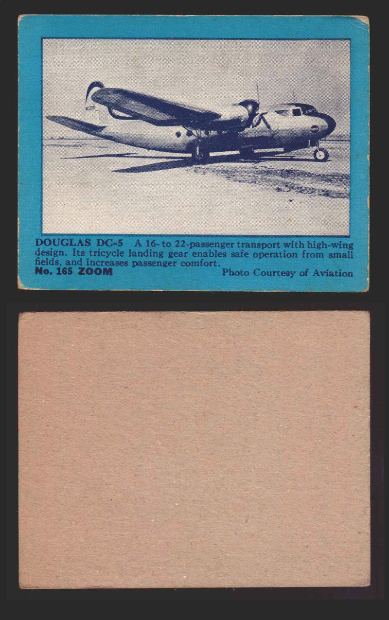 1940 Zoom Airplanes Series 2 & 3 You Pick Single Trading Cards #1-200 Gum 165 Douglas DC-5  - TvMovieCards.com