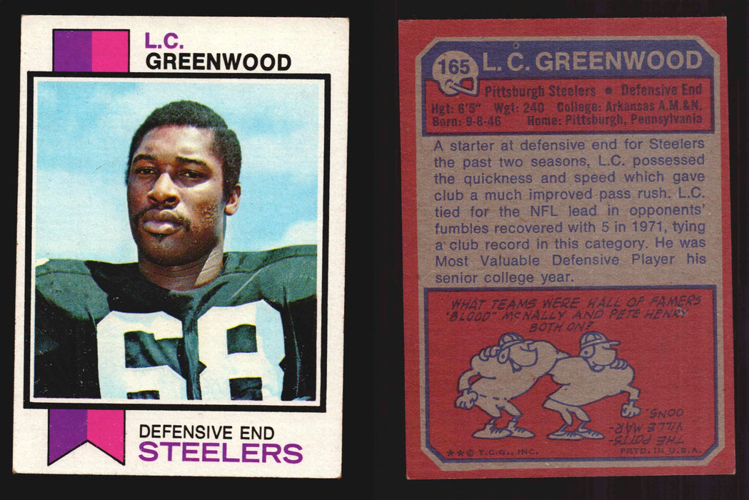 1973 Topps Football Trading Card You Pick Singles #1-#528 G/VG/EX #	165	L.C. Greenwood  - TvMovieCards.com