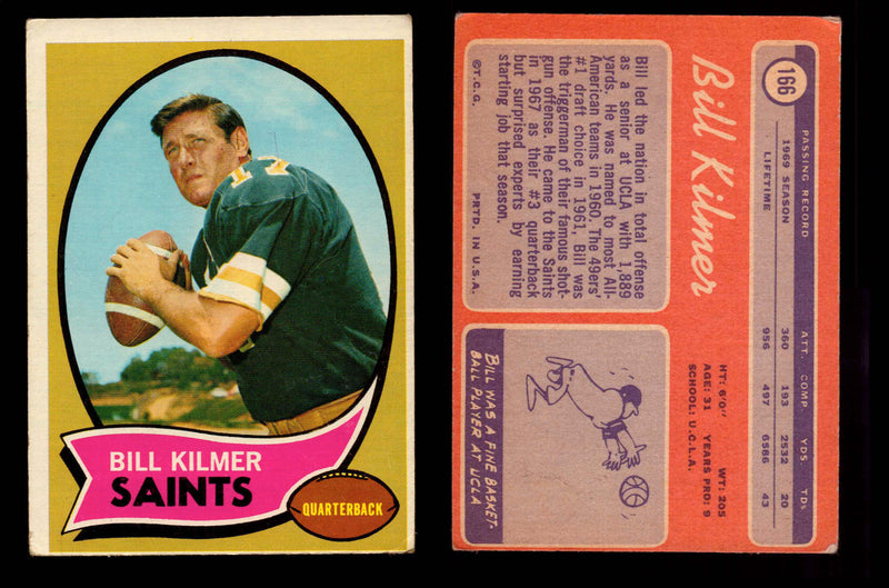 1970 Topps Football Trading Card You Pick Singles #1-#263 G/VG/EX #	166	Bill Kilmer  - TvMovieCards.com