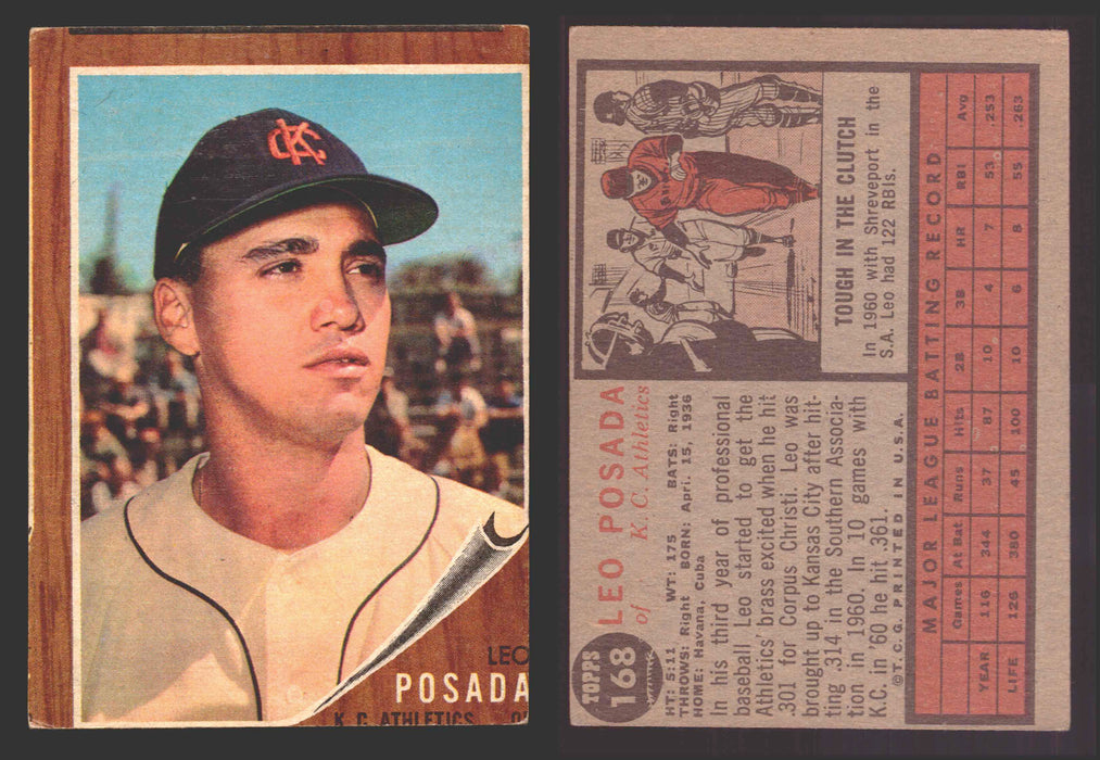 1962 Topps Baseball Trading Card You Pick Singles #100-#199 VG/EX #	168 Leo Posada - Kansas City Athletics  - TvMovieCards.com