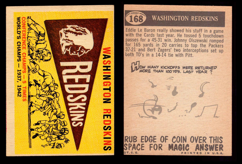 1959 Topps Football Trading Card You Pick Singles #1-#176 VG/EX #	168	Washington Redskins Pennant Card  - TvMovieCards.com