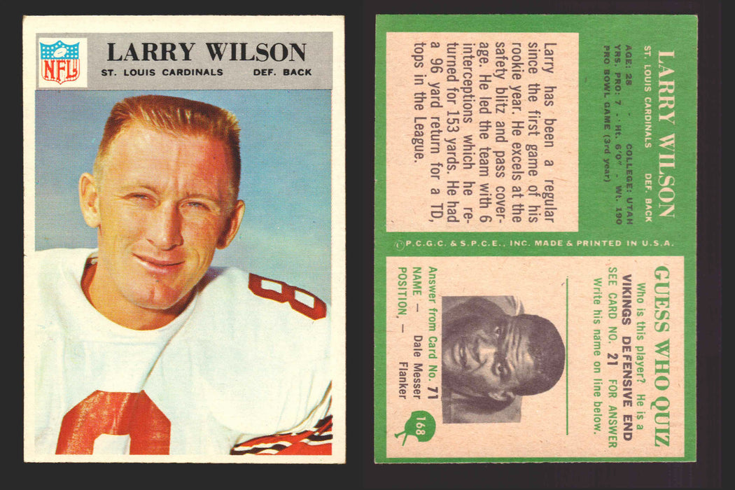 1966 Philadelphia Football NFL Trading Card You Pick Singles #100-196 VG/EX 168 Larry Wilson - St. Louis Cardinals  - TvMovieCards.com