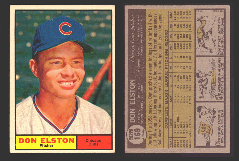 1961 Topps Baseball Trading Card You Pick Singles #100-#199 VG/EX #	169 Don Elston - Chicago Cubs  - TvMovieCards.com
