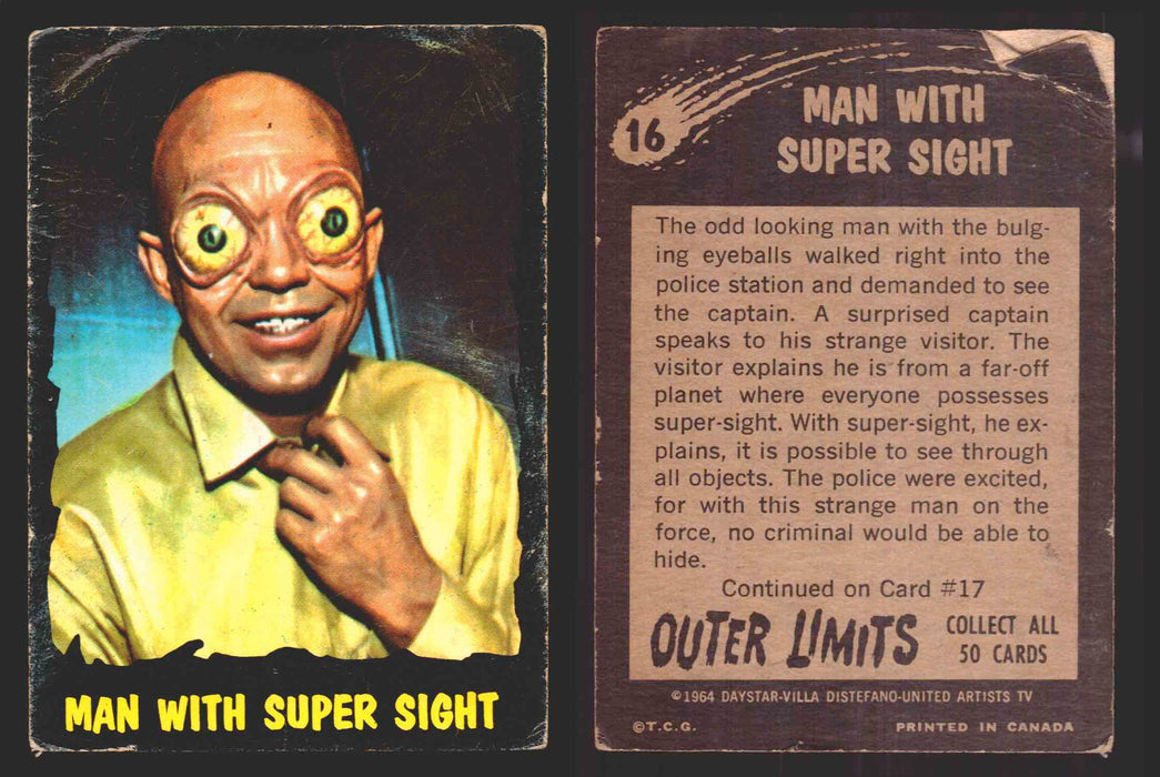 1964 Outer Limits Vintage Trading Cards #1-50 You Pick Singles O-Pee-Chee OPC 16   Man With Super Sight  - TvMovieCards.com