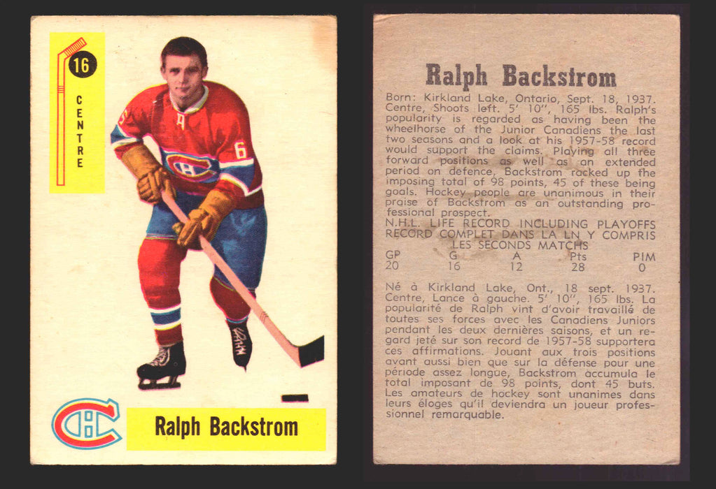 1958-1959 Parkhurst Hockey NHL Trading Card You Pick Single Cards #1 - 50 F/VG #16 Ralph Backstrom RC  - TvMovieCards.com