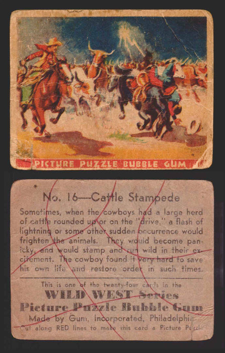 Wild West Series Vintage Trading Card You Pick Singles #1-#49 Gum Inc. 1933 16   Cattle Stampede  - TvMovieCards.com