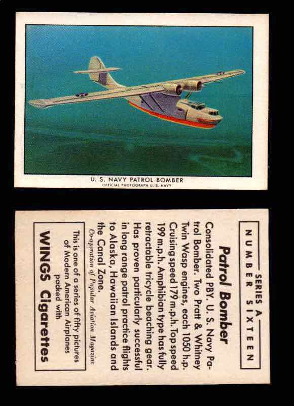 1940 Modern American Airplanes Series A Vintage Trading Cards Pick Singles #1-50 16 U.S. Navy Patrol Bomber (Consolidated PBY)  - TvMovieCards.com